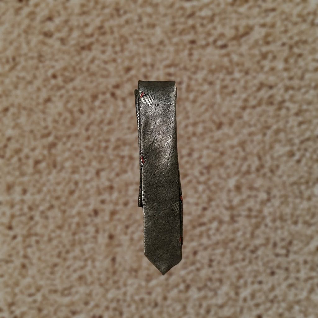 MCM VINTAGE MCM Gray Geometric Neck Tie Slim Super Skinny Men's 1.5" Wide Size ONE SIZE - 1 Thumbnail