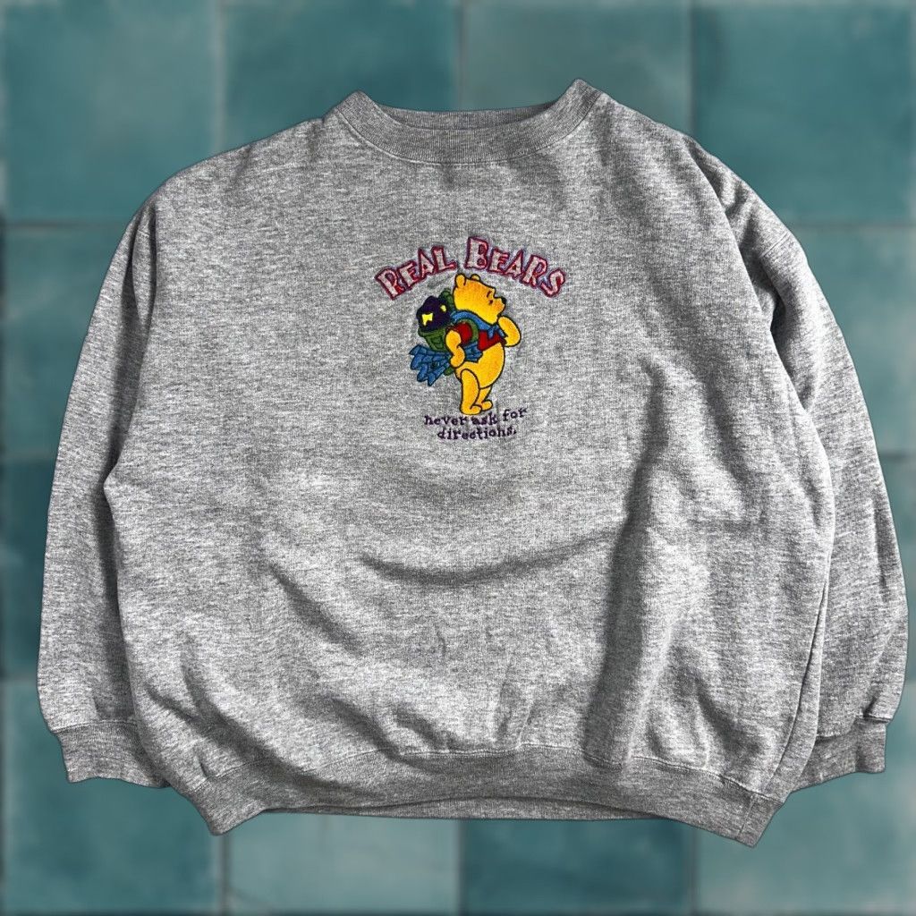 Vintage VINTAGE Pooh Sweatshirt Unisex Adults XL Crew Neck Embroidered Gray 90s Real Bears Never Ask Graphic Print Pooh VTG Size US XL / EU 56 / 4 - 1 Thumbnail