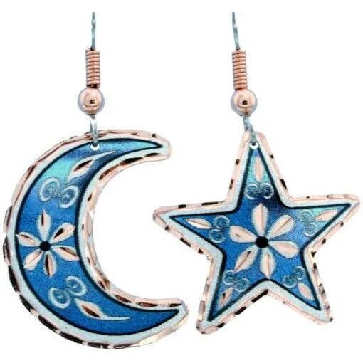 Other Handcrafted Blue Moon & Star Earrings, Wire Drop Copper Diam Size ONE SIZE - 6 Thumbnail