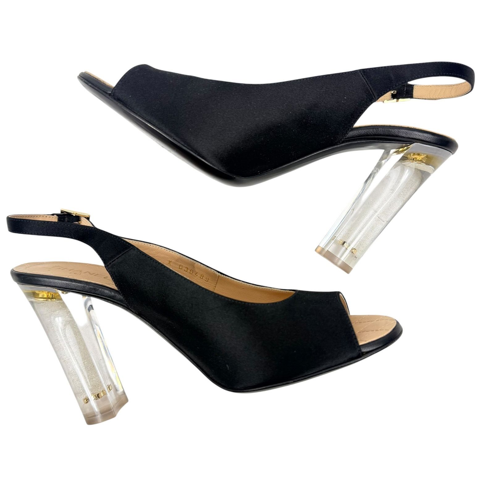Chanel Chanel 2015 CC Logo Runway Lucite Slingback Pumps Black Size US 10 / IT 40 - 6 Thumbnail