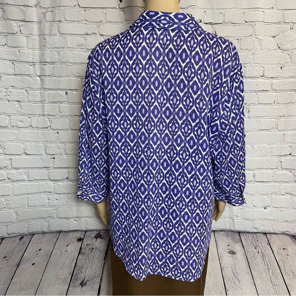 Chicos Chico's Purple Cotton Ikat 3/4 Sleeve Button Shirt Size 3 U Size XL / US 12-14 / IT 48-50 - 4 Thumbnail