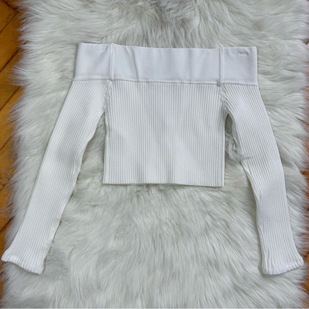 Other C/MEO Life Is Real stretch thick knit ribbed white crop top Size XS / US 0-2 / IT 36-38 - 4 Thumbnail
