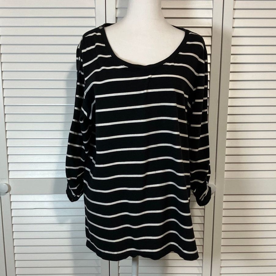 Other Susan Graver Black White Striped Tunic Blouse 1X Size XL / US 12-14 / IT 48-50 - 1 Thumbnail