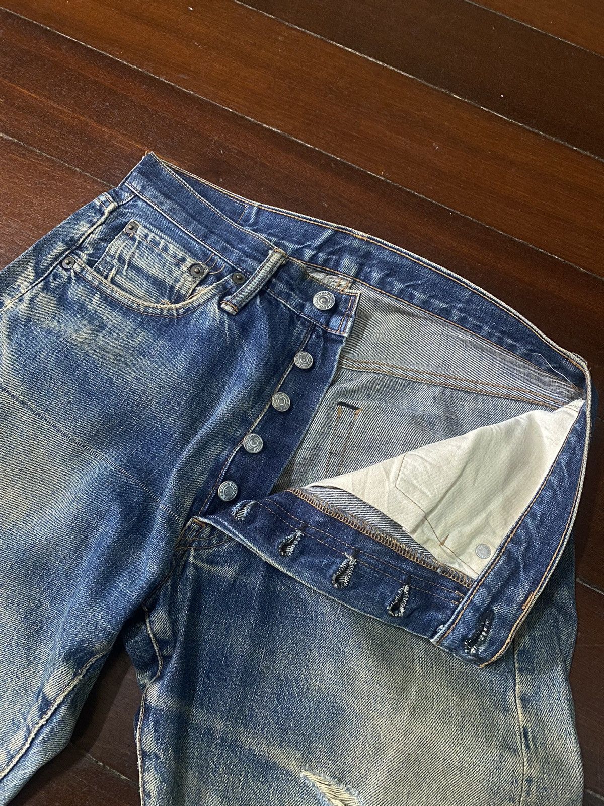 Denime Vintage denime Distress Mud wash Denim Selvedge Jeans Size US 29 - 11 Thumbnail
