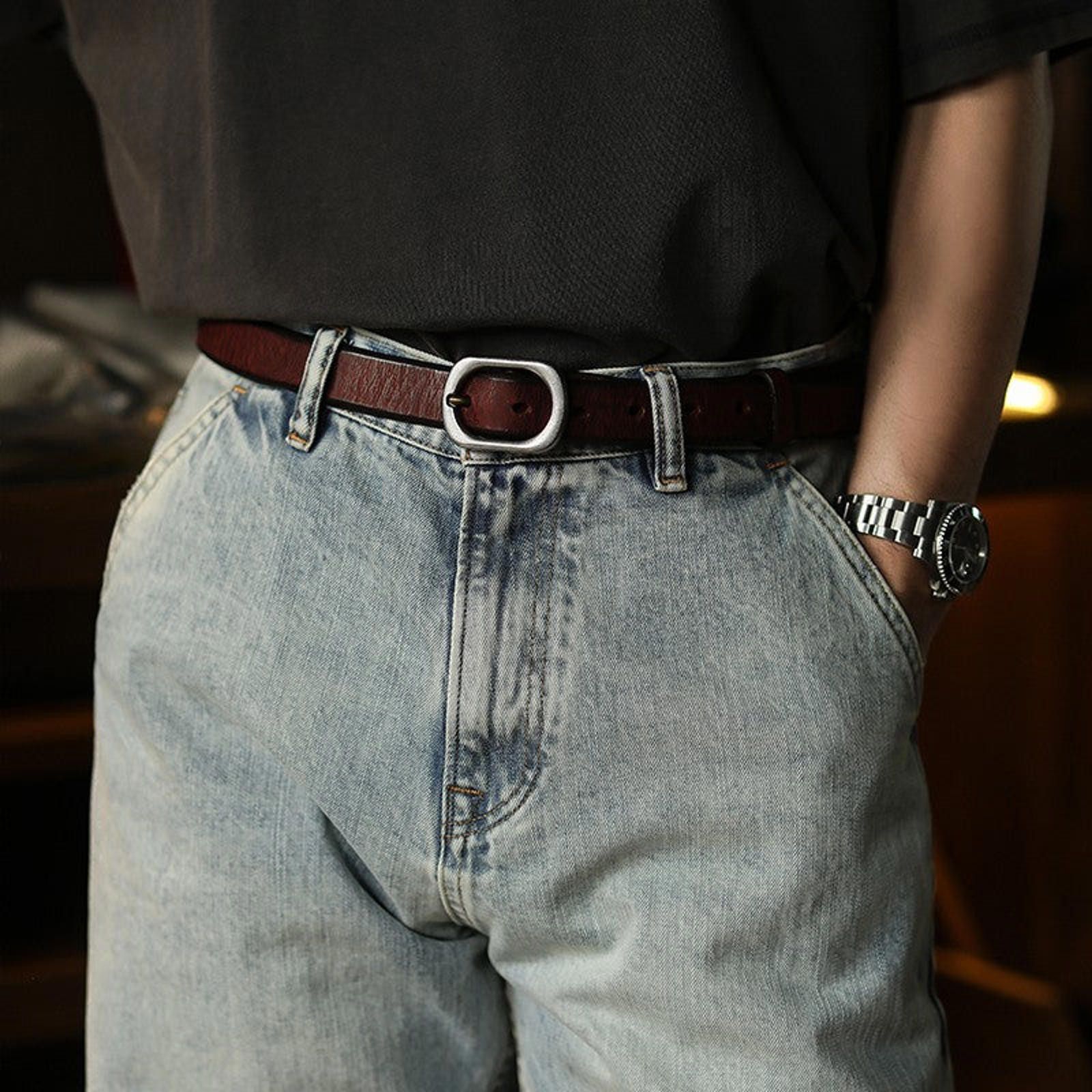 Leather Washed Italian Leather Belt – Handmade, Copper Buckle Size ONE SIZE - 1 Thumbnail