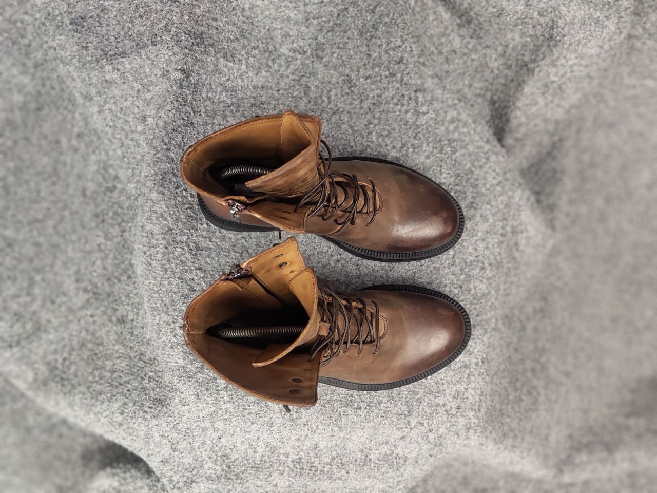 Lemargo Design Combat Leather Brown Lace Up Zip Womens Boots