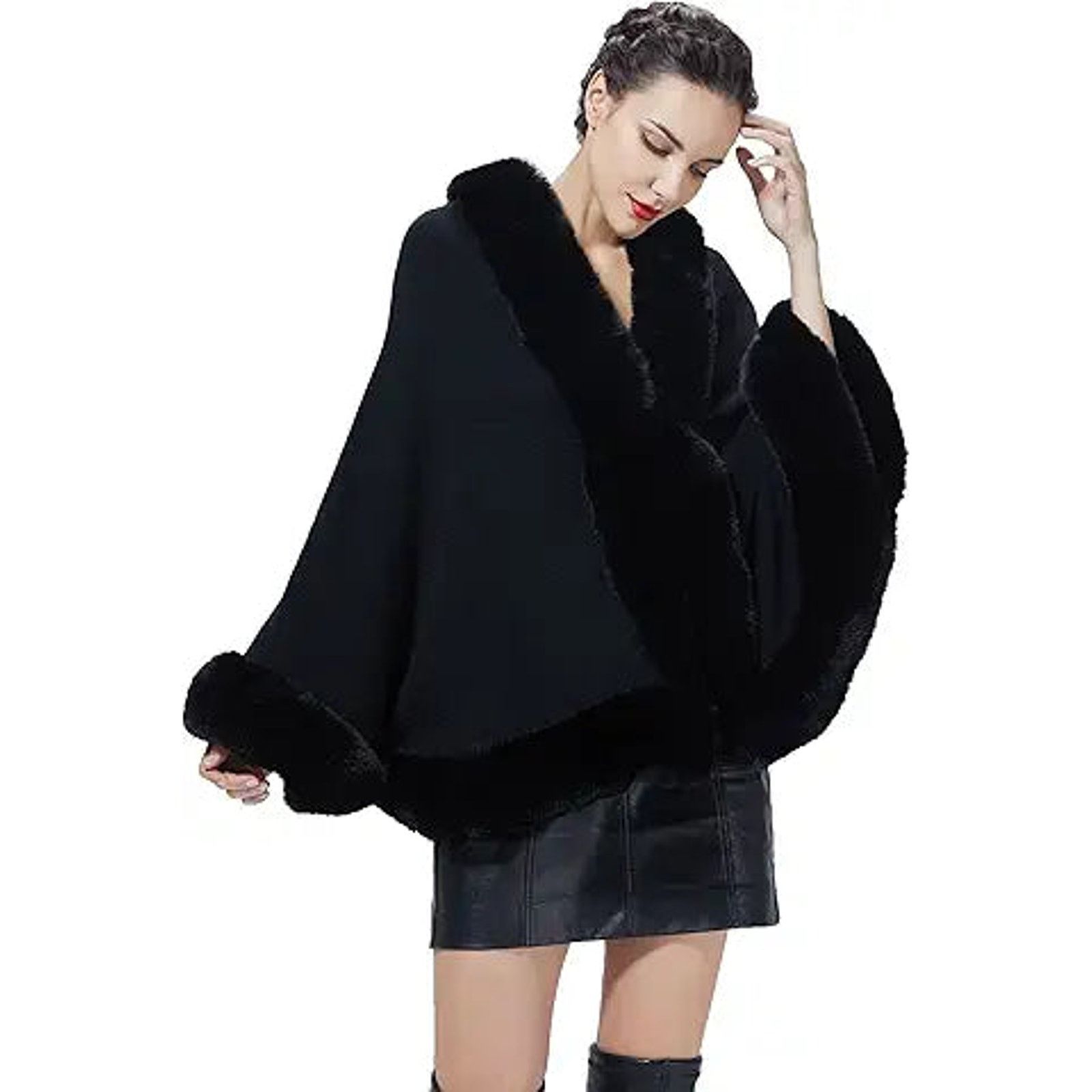 Other SUFCOMOU Women Faux Fur Shawl Wrap Cape with Fur Trim Size ONE SIZE - 1 Thumbnail