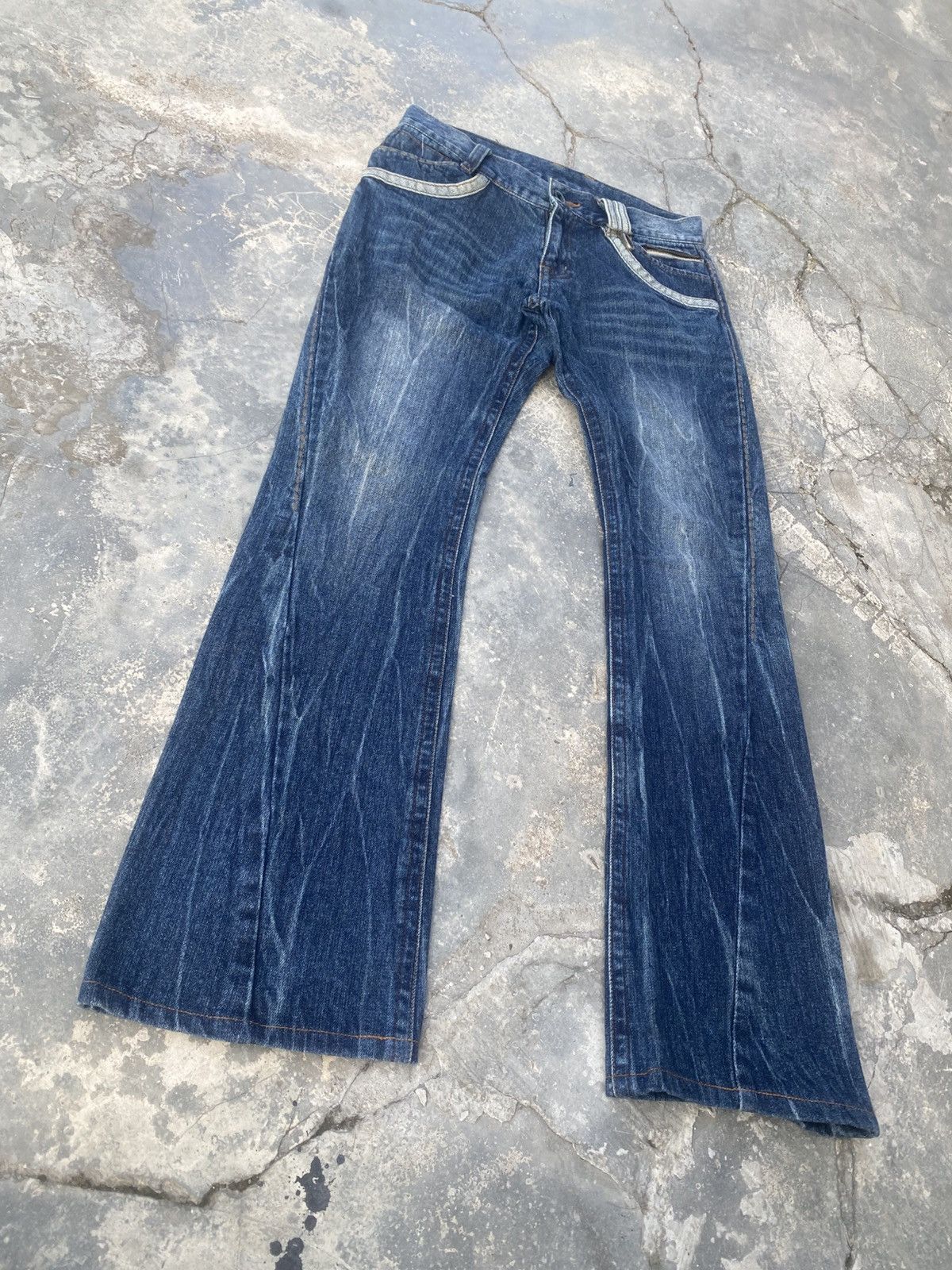 Japanese Brand B.S RAW Claw Mark Twisted Flared Jeans Size US 30 / EU 46 - 2 Thumbnail