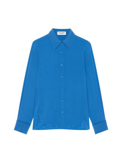 Saint Laurent Paris o1s1wg110924 Fitted Shirt in Crepe De Chine in Blue Size XS / US 0-2 / IT 36-38 - 1 Preview