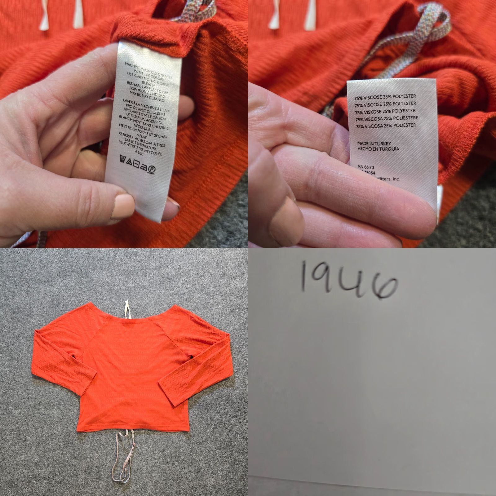 Anthropologie Anthropologie Blouse Womens XS Orange Textured Ruched Crop V Neck Casual Basic Knit Shirt Modern Classic Summer Spring Womens Size XS / US 0-2 / IT 36-38 - 8 Thumbnail