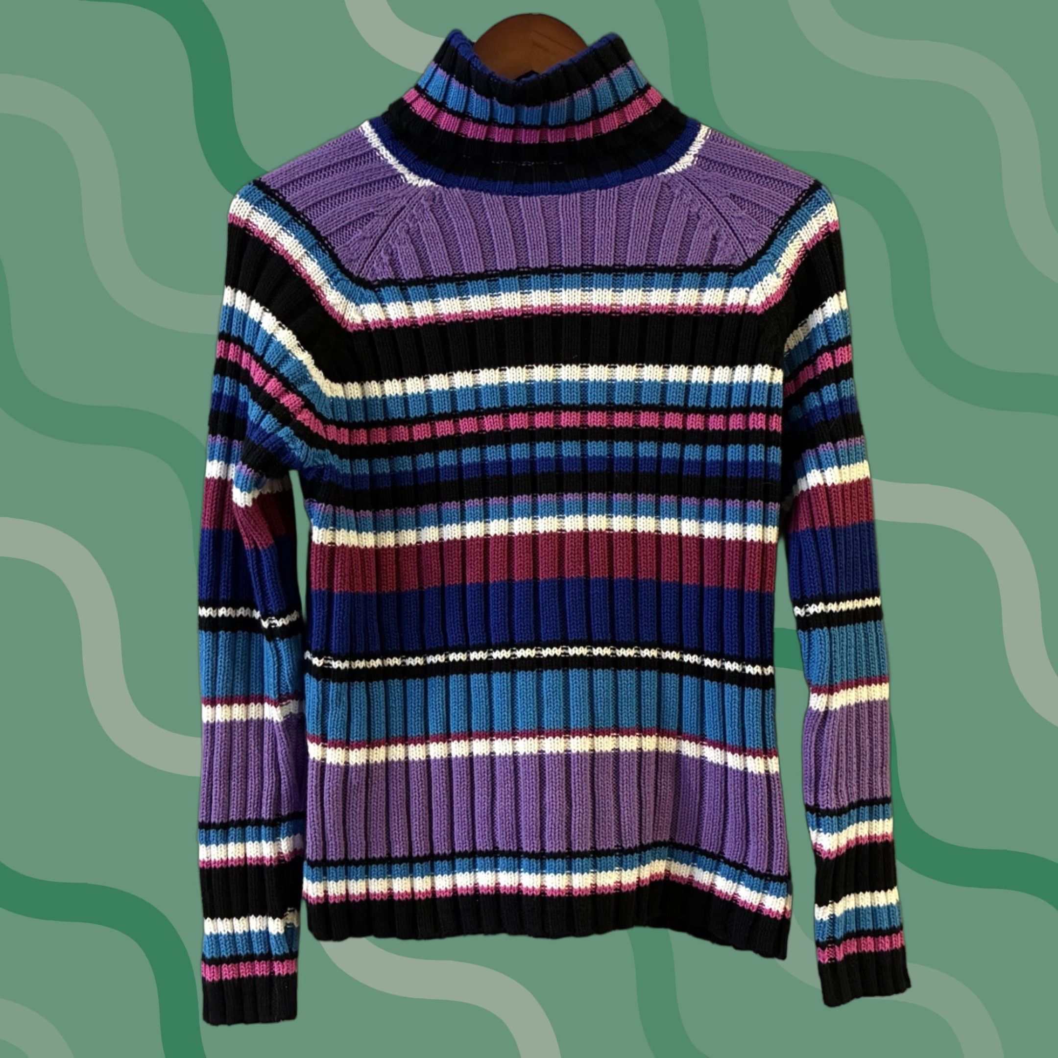 Vintage VINTAGE St Johns Bay Sweater Womens Large Striped Ribbed Turtleneck 90s Y2k Size L / US 10 / IT 46 - 1 Thumbnail