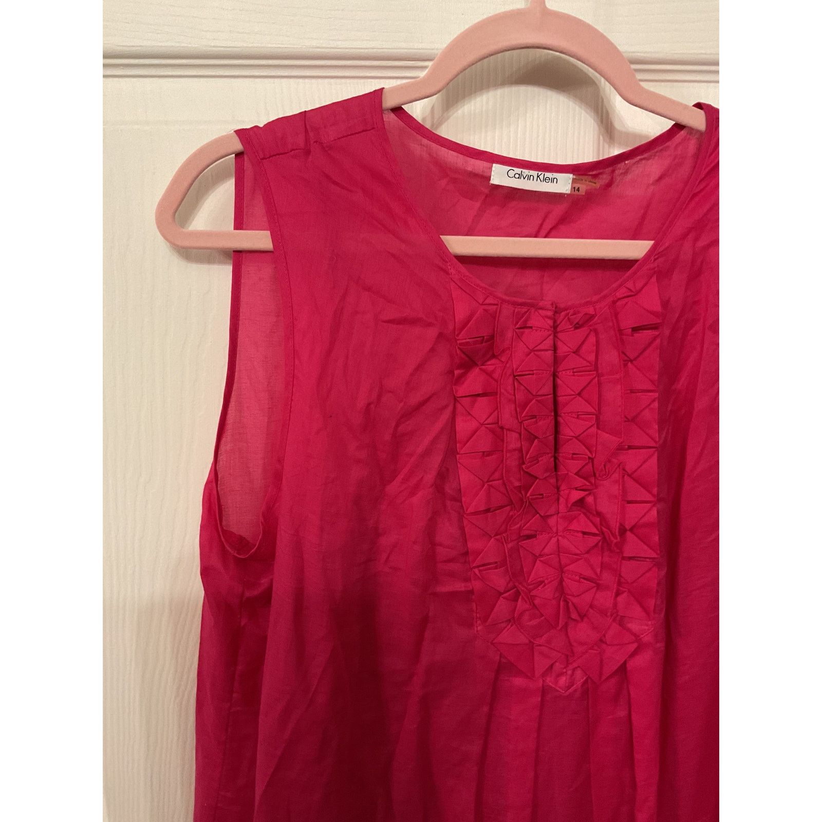 Calvin Klein Calvin Klein Keyhole Ruffled Front Fuschia Summer Dress, 14 Size XL / US 12-14 / IT 48-50 - 3 Thumbnail