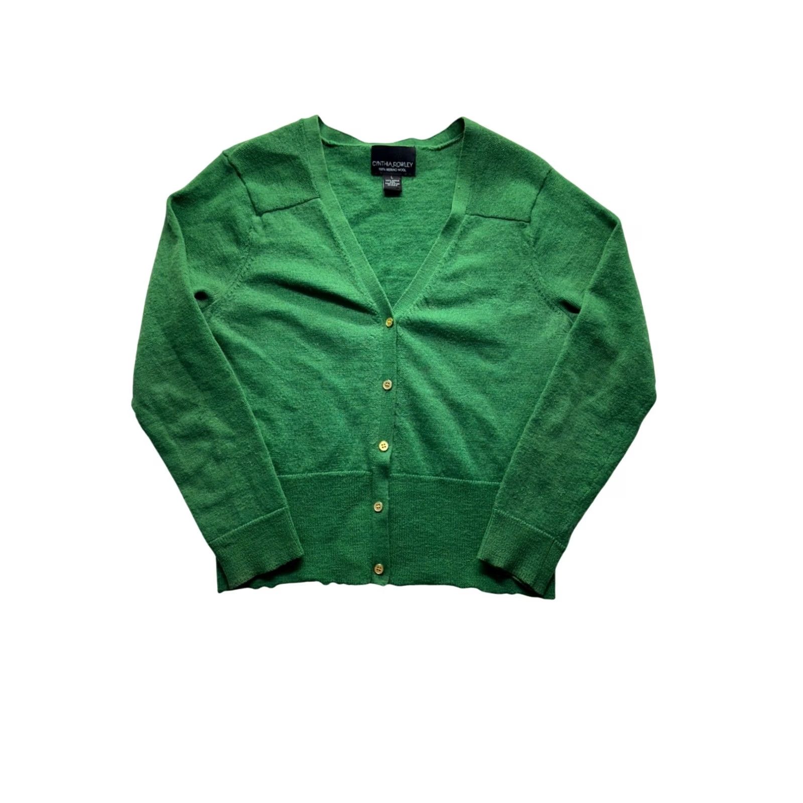 Cynthia Rowley Cynthia Rowley Cardigan Sweater V-Neck Green L Womens Merino Wool Long Sleeve Size L / US 10 / IT 46 - 2 Thumbnail