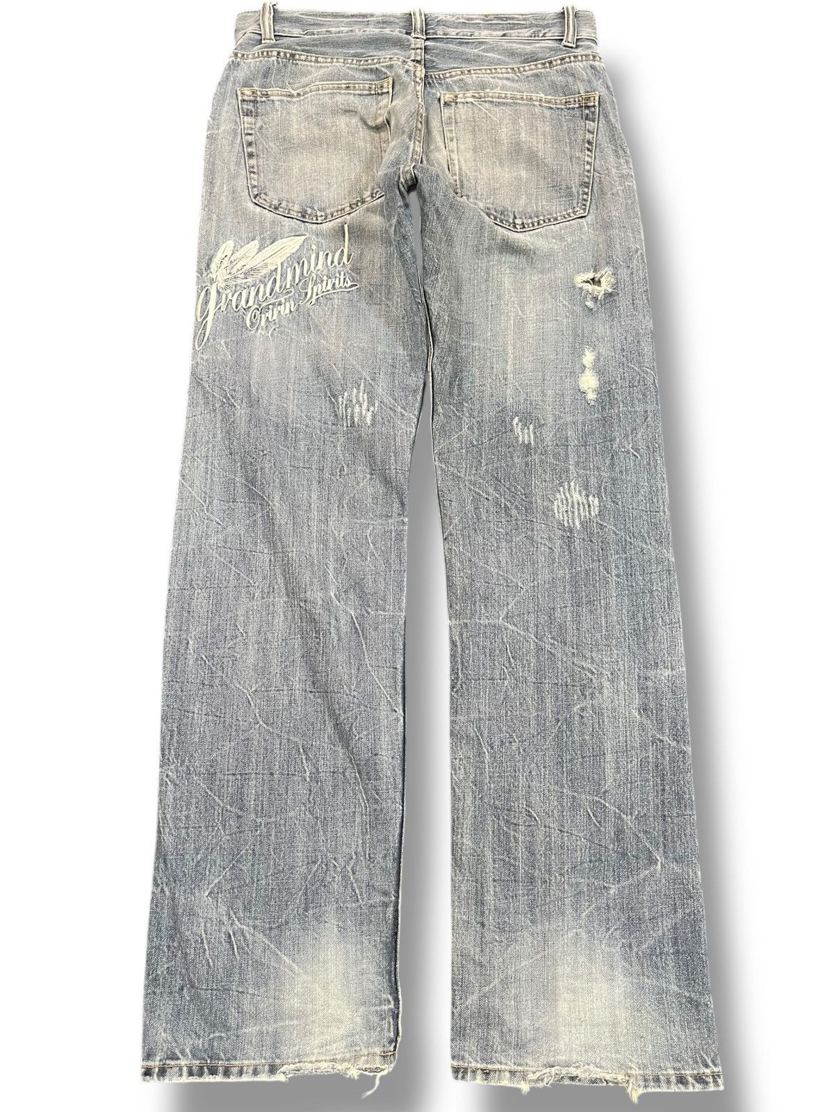 Japanese Brand × POST ARCHIVE FACTION (PAF) × Vintage Vintage Oririn Embroidded Grandmind Ripped Distressed Denim Size US 31 - 1 Thumbnail