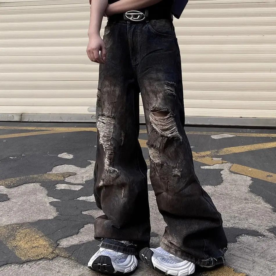 Japanese Brand Hip hop wide leg straight leg ripped jeans Size US 32 / EU 48 - 4 Thumbnail