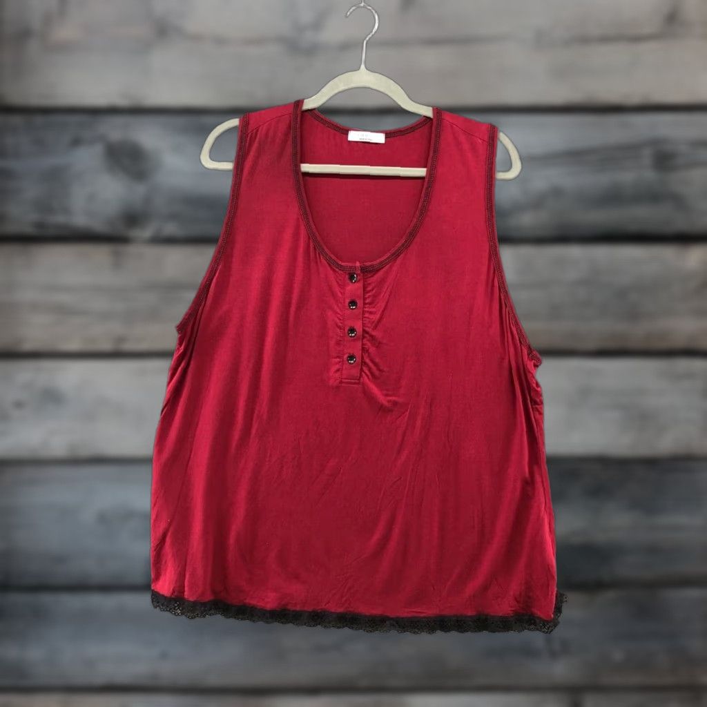Vintage Ekouaer Womens Top Size XXL Red Lace Trim Jersey Knit Pajama Lounge Size XXL / US 16-18 / IT 52-54 - 1 Thumbnail