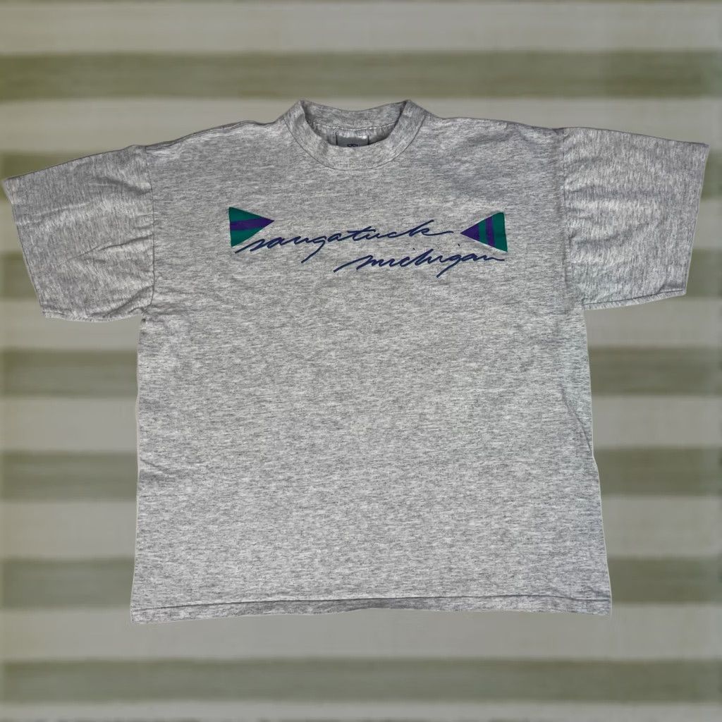 Vintage VINTAGE Saugatuck Michigan Beezil T-Shirt XL Mens 90s Gray Cotton Short Sleeve Crew Neck 1990s Made in USA Size US XL / EU 56 / 4 - 1 Thumbnail