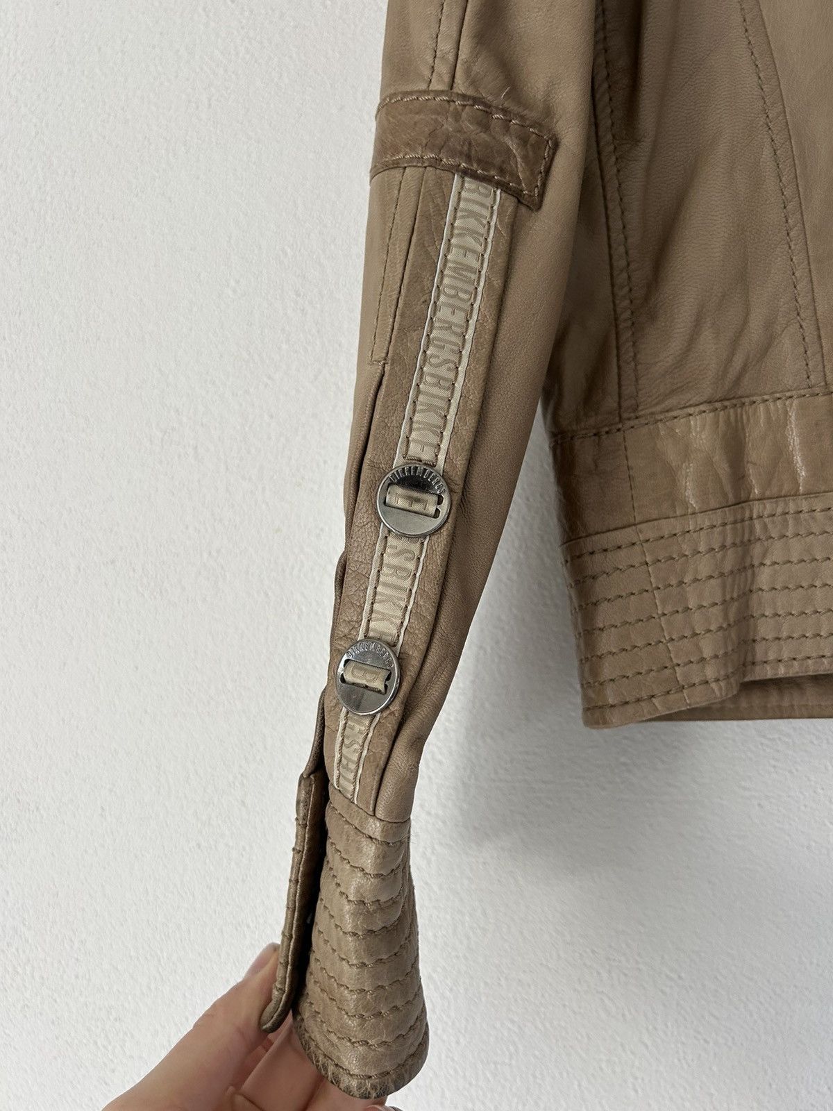 Dirk Bikkembergs Beige Leather Moto Jacket Size US M / EU 48-50 / 2 - 12 Thumbnail