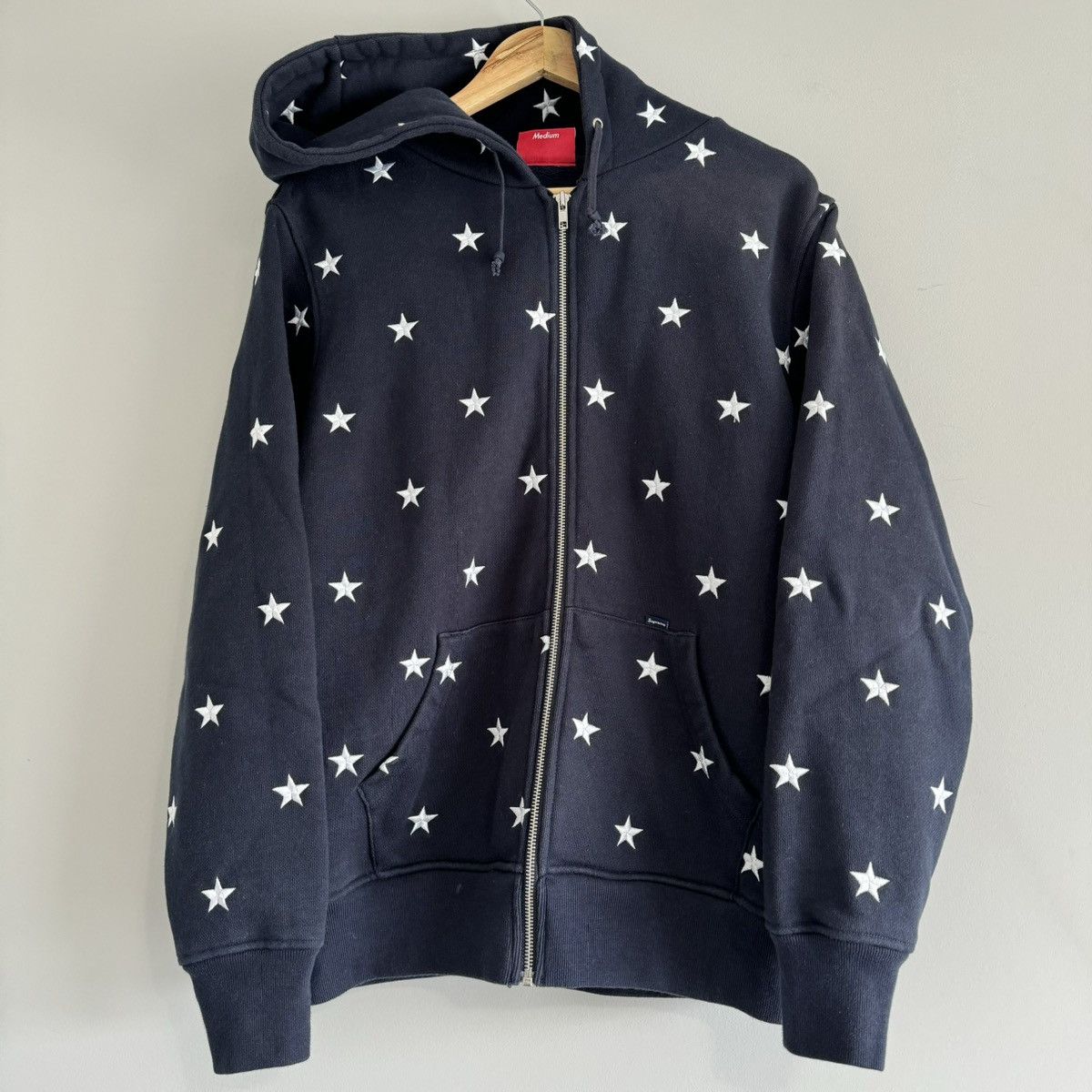 image of 2009 Supreme Star Pattern Zip Up Hoodie in Nav, Men's (Size Medium)