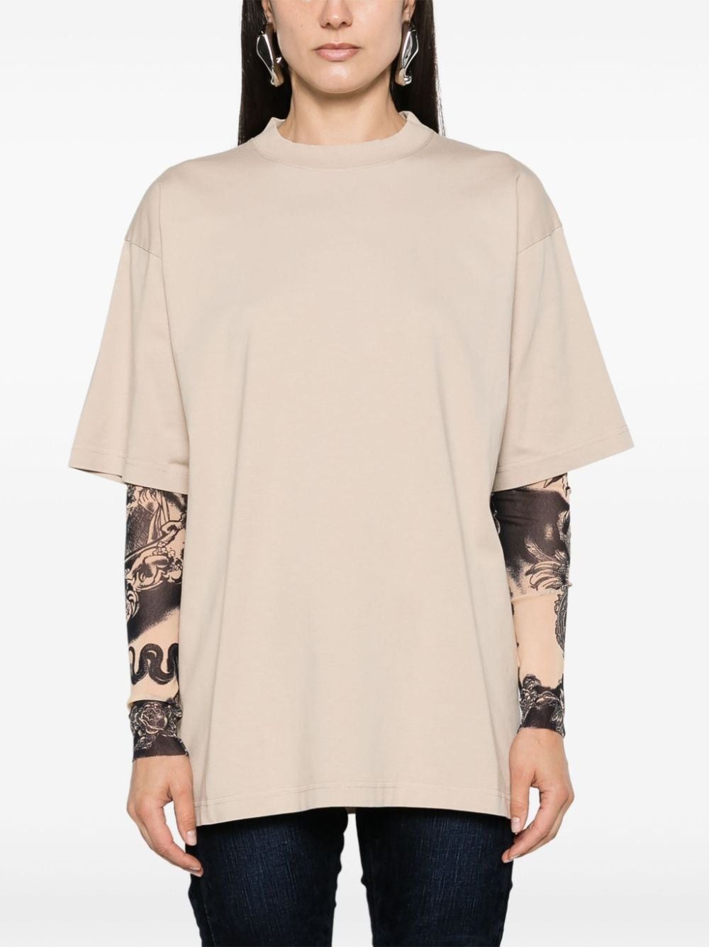 Balenciaga o1srvl11e0425 Large Fit T-Shirt in Light Beige Size M / US 6-8 / IT 42-44 - 3 Thumbnail
