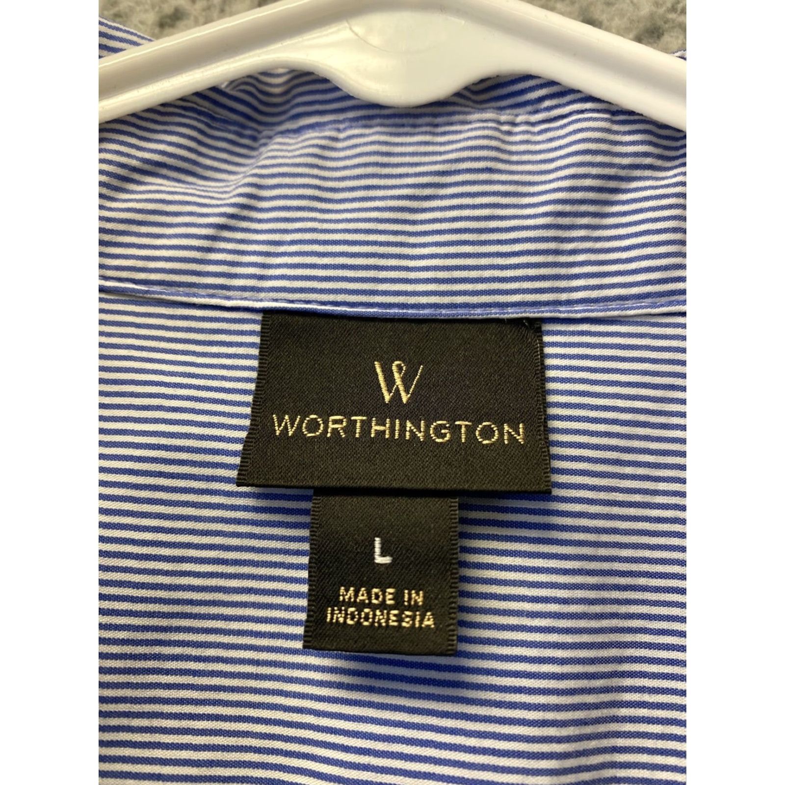 Worthington VINTAGE Worthington Women's Shirt Long Sleeve Cotton Pinstriped Blue White Large Regular Button-Up Fall Spring Winter Size L / US 10 / IT 46 - 4 Thumbnail