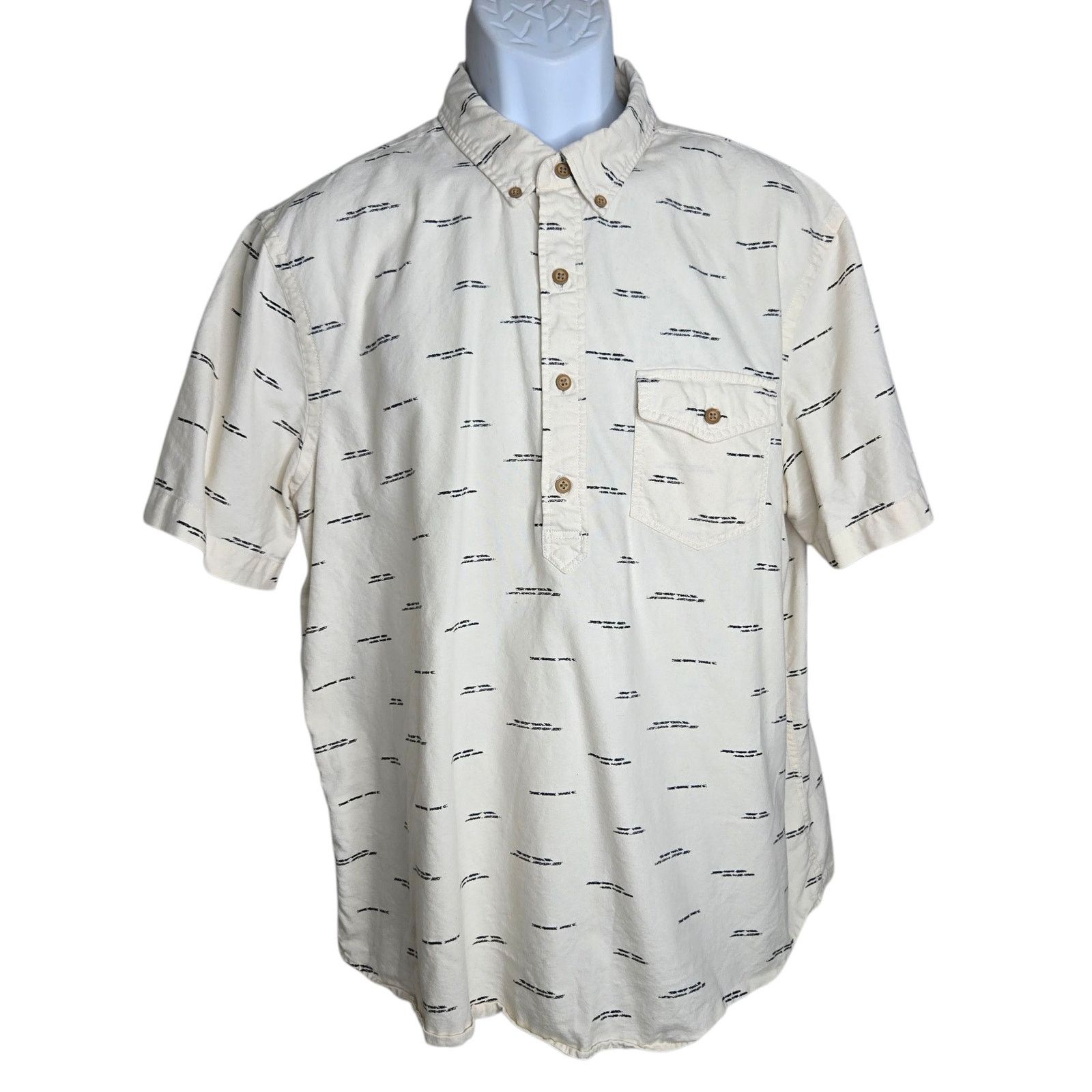 American Eagle Outfitters American Eagle Mens Geometric Print Shirt XL Cream Button Size US XL / EU 56 / 4 - 1 Thumbnail