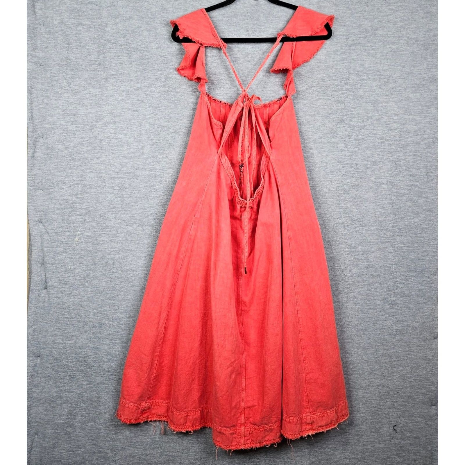 Anthropologie Anthropologie Pilcro Denim Linen Blend Midi Dress Flutter Sleeve Red Motif Solid Size M Women Vest/Bohemian A-Line Dress Size M / US 6-8 / IT 42-44 - 2 Thumbnail
