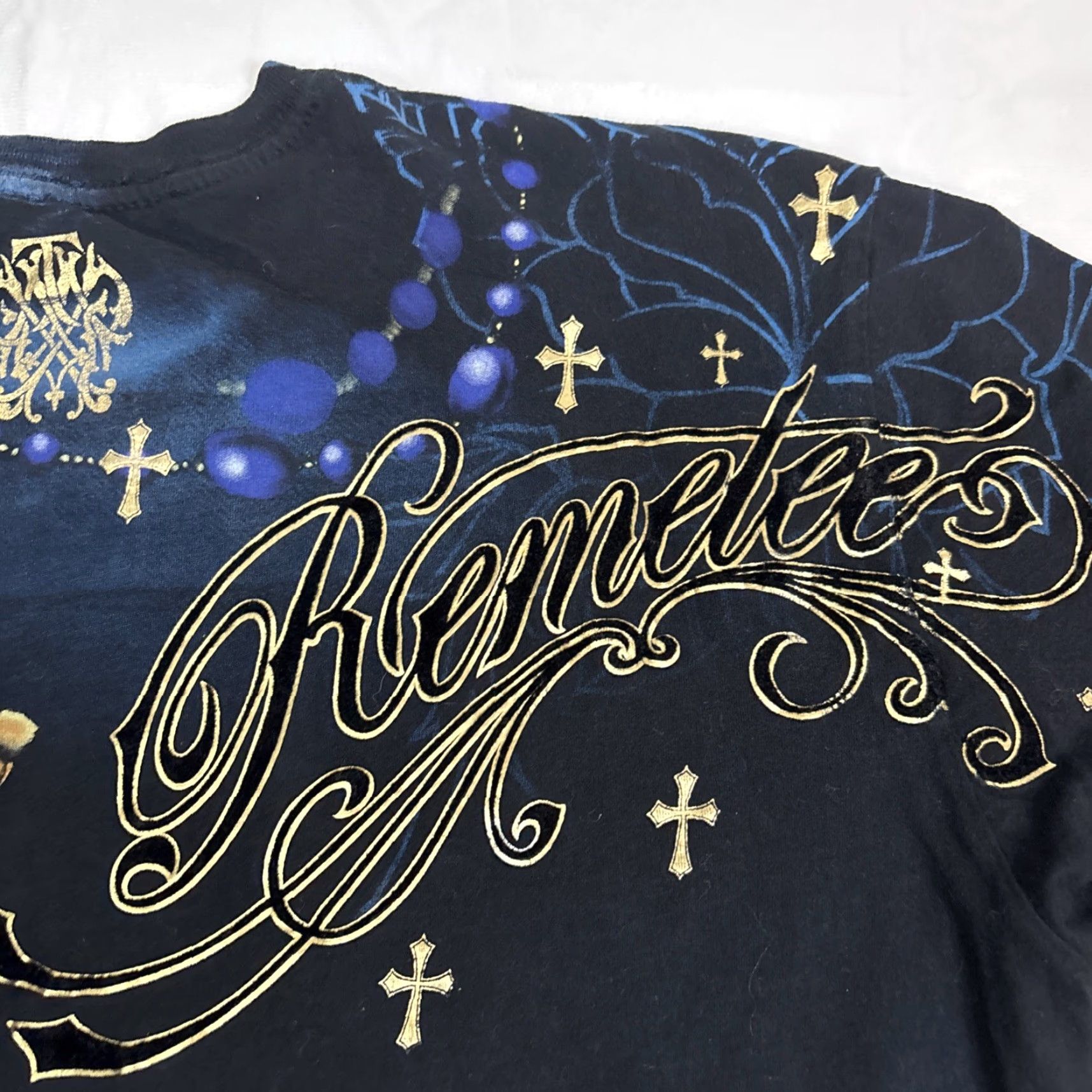 Vintage Remetee T Shirt Men’s Large Rosary Prayer Hands Skeleton Rose Cross Jesus Bead Black L Mens Size US L / EU 52-54 / 3 - 6 Thumbnail