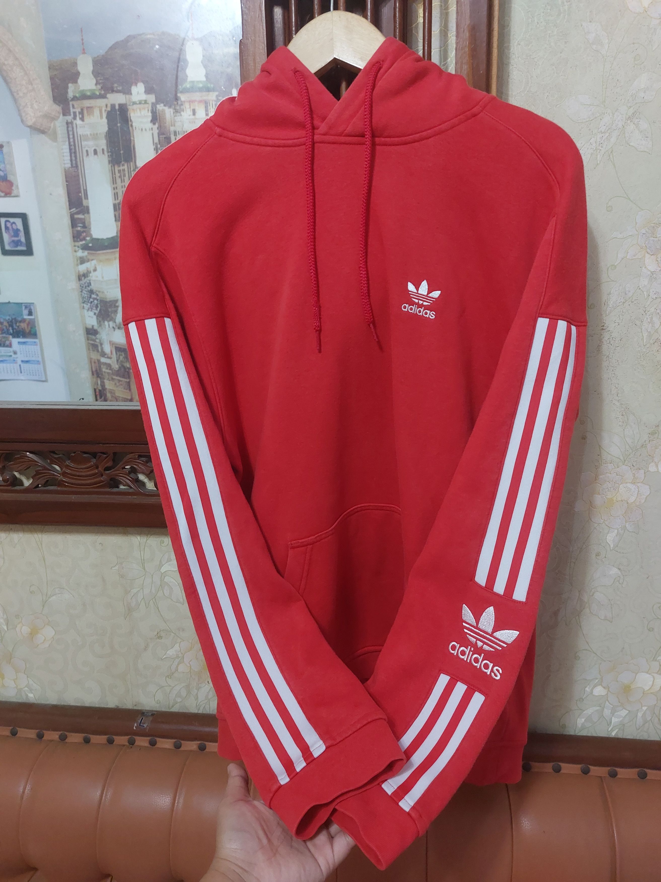 Adidas Hoodie Red 3 Stripes Ringer Size US XL / EU 56 / 4 - 2 Thumbnail