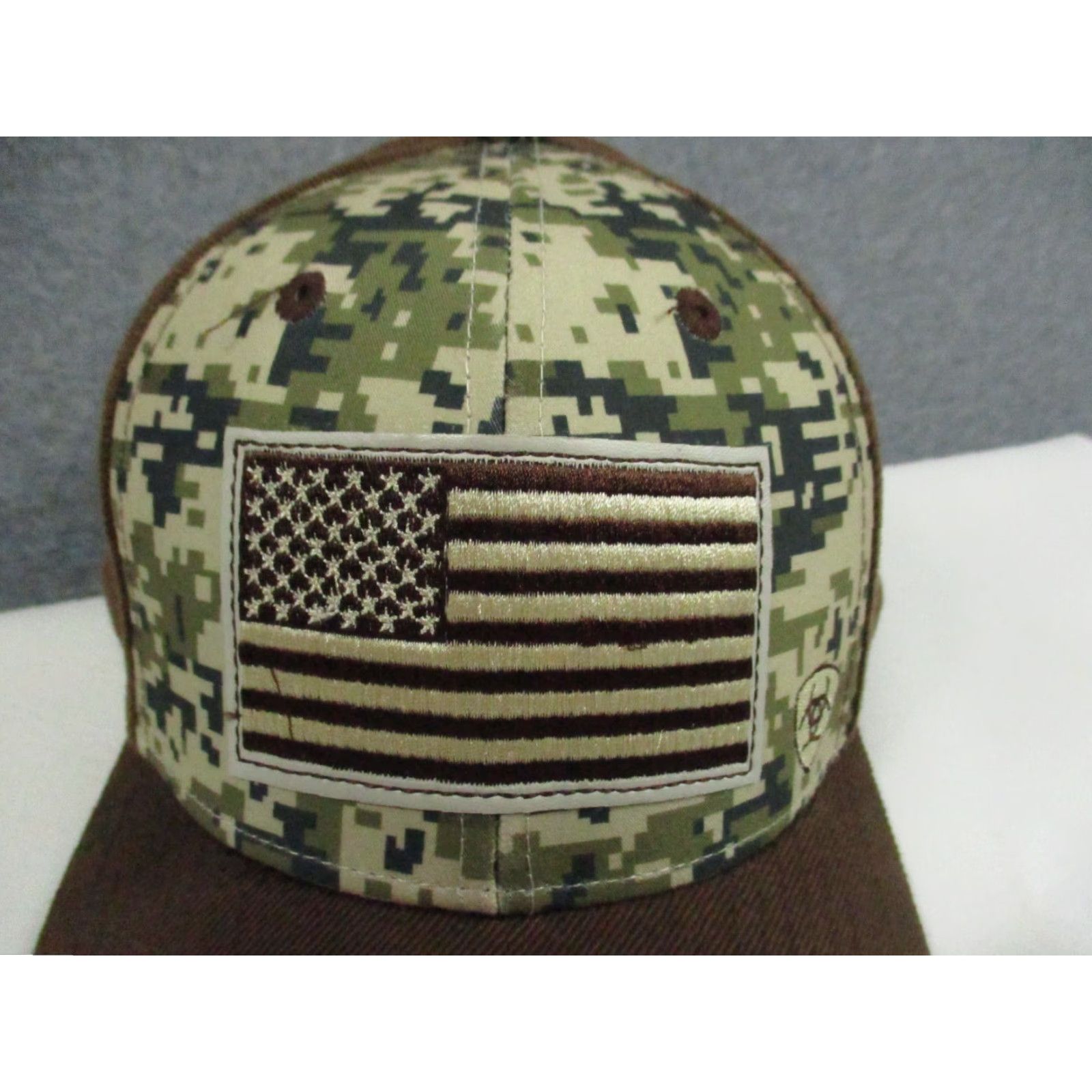 Ariat Ariat Digital Camo American Flag Cap Trucker Hat Brown Tan Snapback Adjustable Mens Hat Size ONE SIZE - 3 Thumbnail