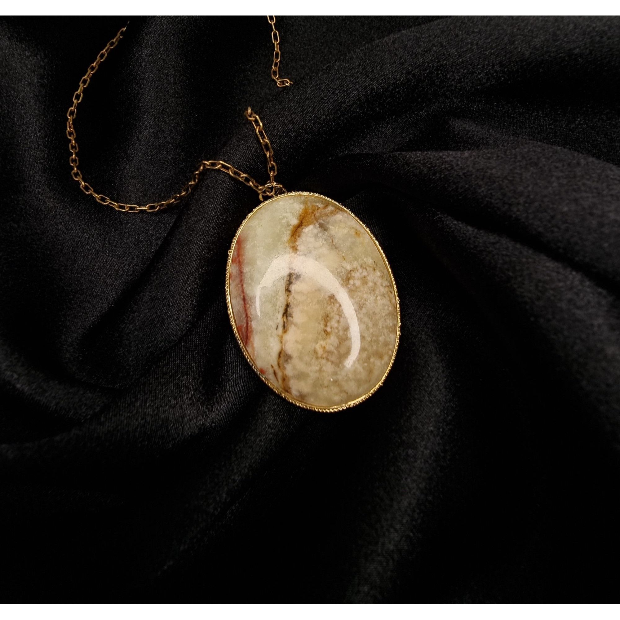 Other Vintage Italy Signed Oval Pendant Necklace With Gold-Tone Ch Size ONE SIZE - 1 Thumbnail