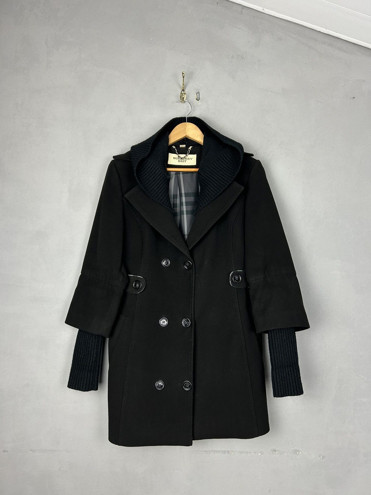 Burberry Burberry Brit Wool Coat Black Women’s Double Breasted Knit Size XL / US 12-14 / IT 48-50 - 2 Thumbnail