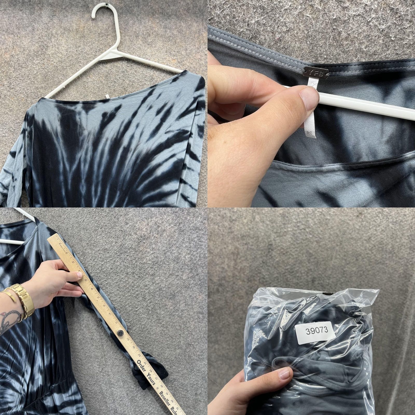 Young Fabulous & Broke VINTAGE YFB Dress Womens Blouson Mini Boho Jersey Dolman Sleeve Tie Dye Black Gray Casual Womens M Size M / US 6-8 / IT 42-44 - 8 Thumbnail