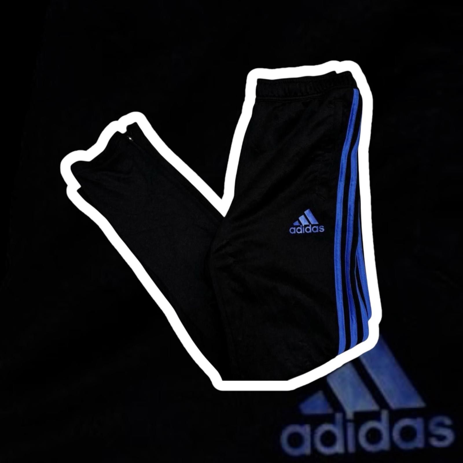 Adidas Adidas Youth Black Tracksuit Bottoms with Blue Stripes Size US 32 / EU 48 - 1 Thumbnail