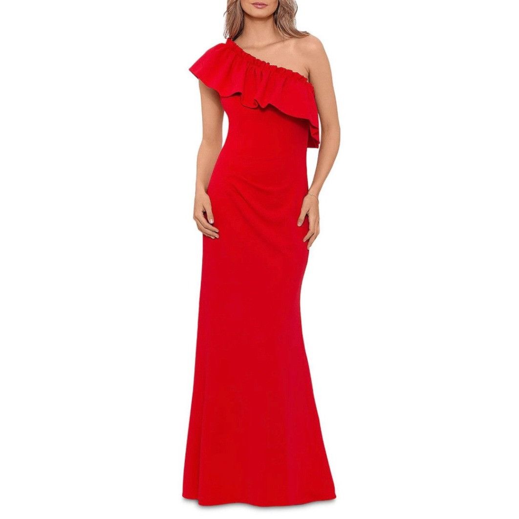 image of Acqua Di Parma Aqua One Shoulder Ruffle Gown Red Size 4 Nwt, Women's