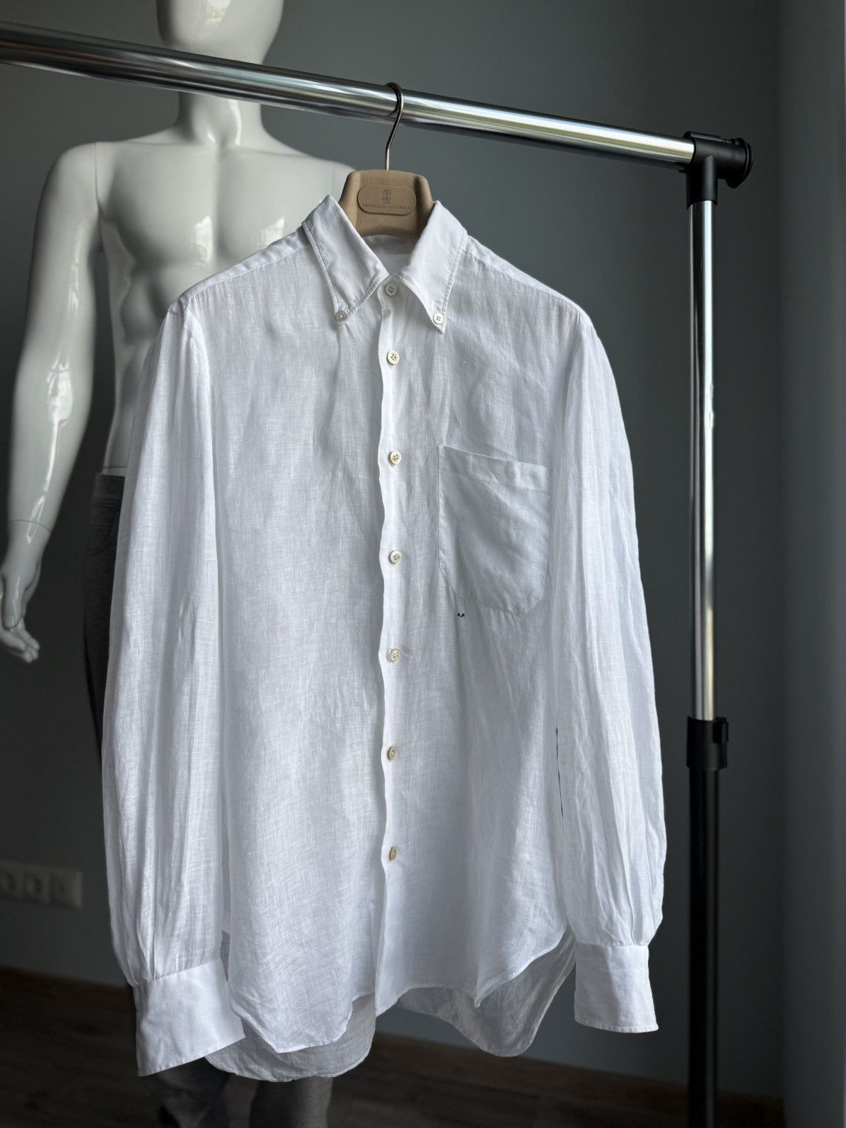 Kiton Kiton 100% Linen One Pocket Button Shirt White Mens Size US M / EU 48-50 / 2 - 2 Thumbnail
