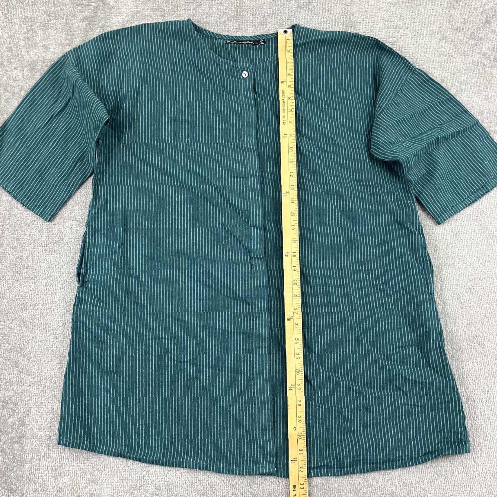 Vintage Gudrun Sjoden Button-Up Tunic Shirt Women Large Green Striped 100% Linen Lagenlook 3/4 Sleeve Casual Travel Workwear Size L / US 10 / IT 46 - 4 Thumbnail