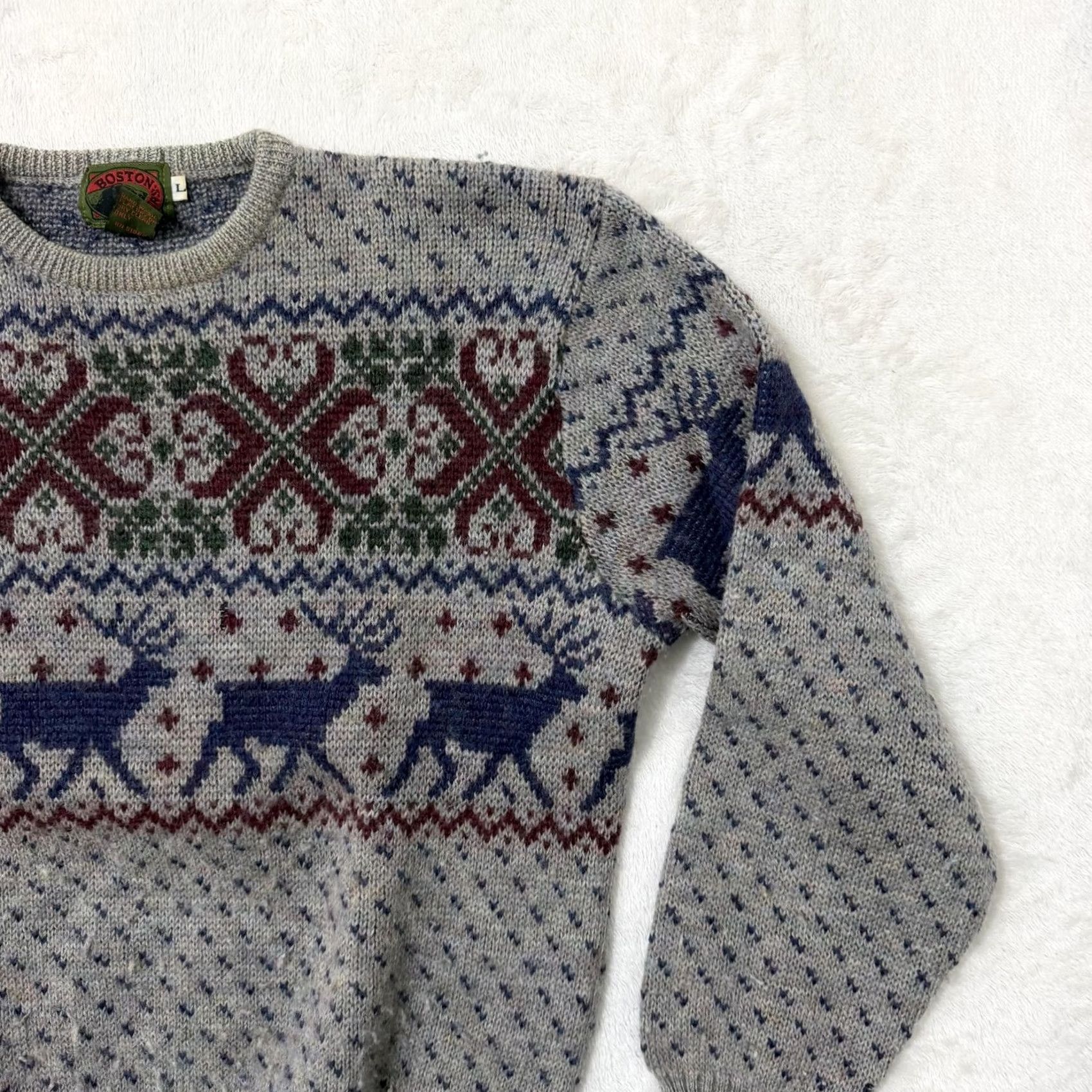 Vintage VINTAGE Boston Traders Sweater Mens L Gray Wool Fair Isle Reindeer Christmas pullover Crew Neck Knit Heavyweight Winter Casual Modern Size US L / EU 52-54 / 3 - 3 Thumbnail