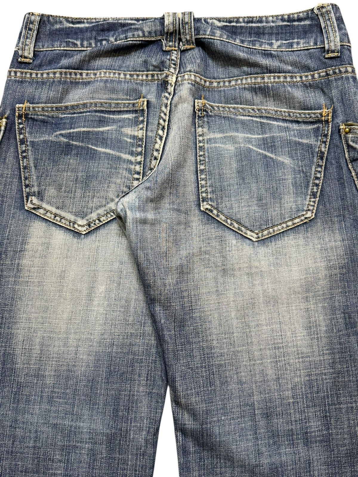 If Six Was Nine Vintage Michel Klein Blue Faded Wash Distress Wide Leg Flare Size US 30 / EU 46 - 6 Thumbnail