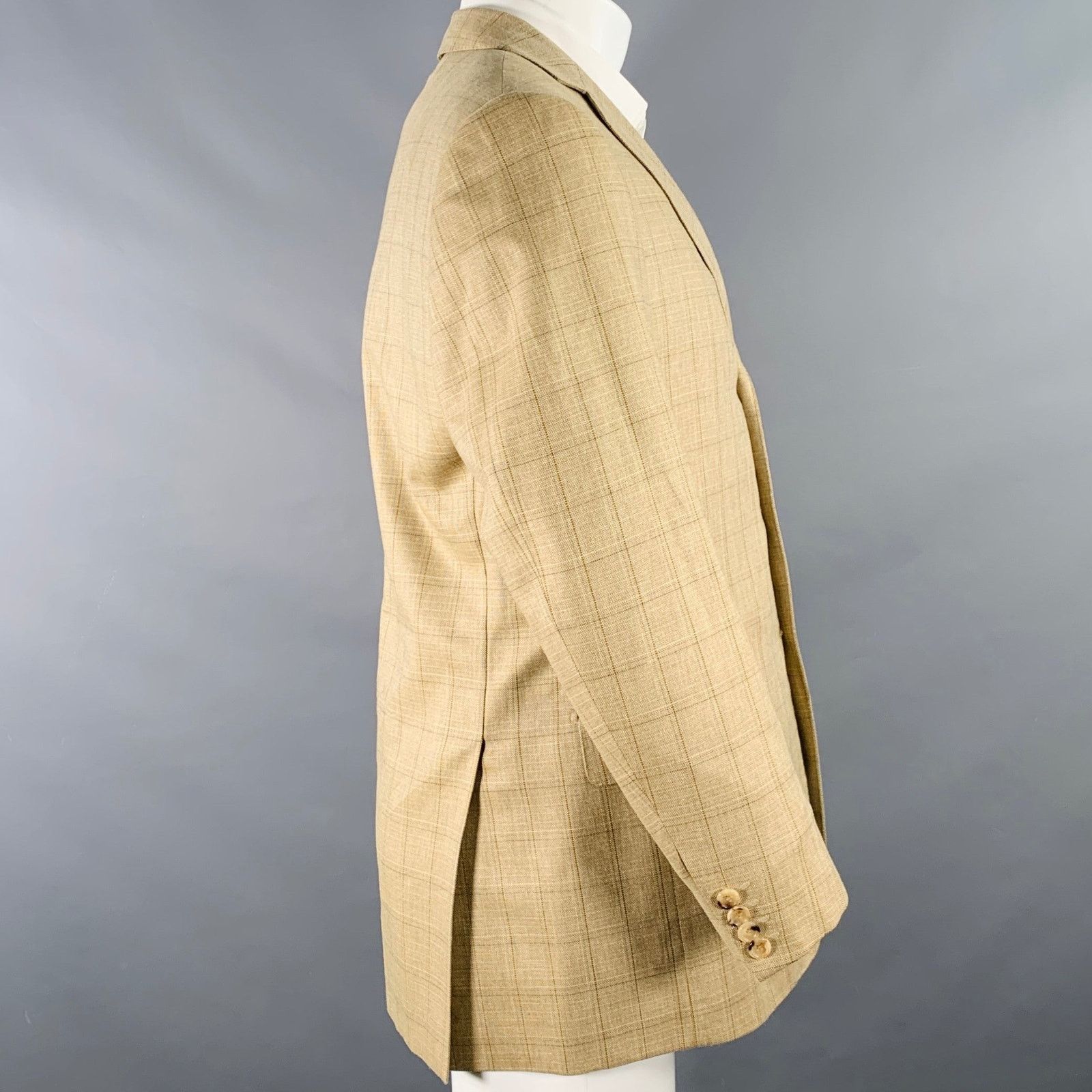 Pal Zileri Size 38 Regular Beige Grey Brown Window Pane Sport Coat Size 38R - 2 Thumbnail