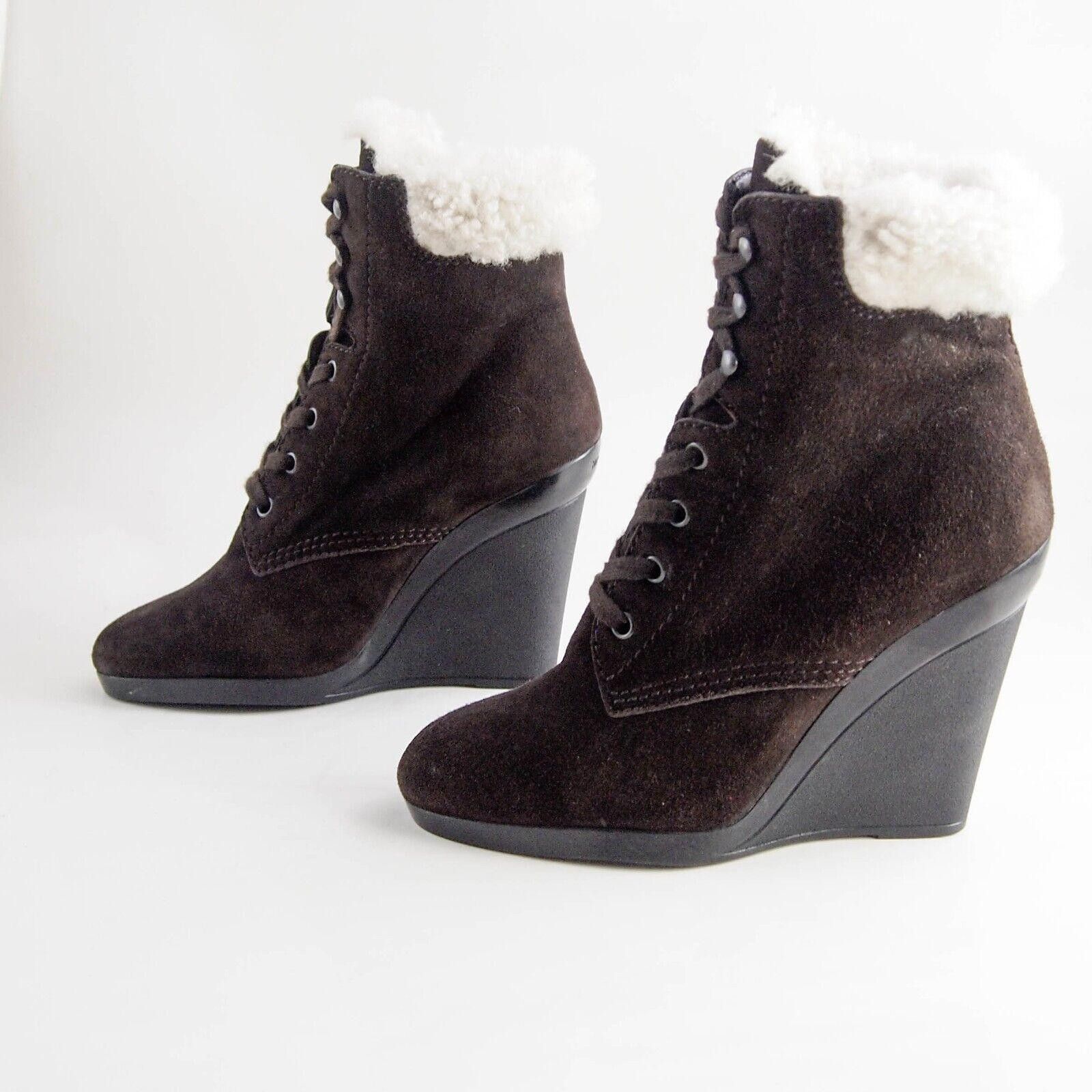 Hogan Hogan Wedge Ankle Boots Brown Suede Fur Trim US 7 EU 37 Size US 7 / IT 37 - 2 Thumbnail