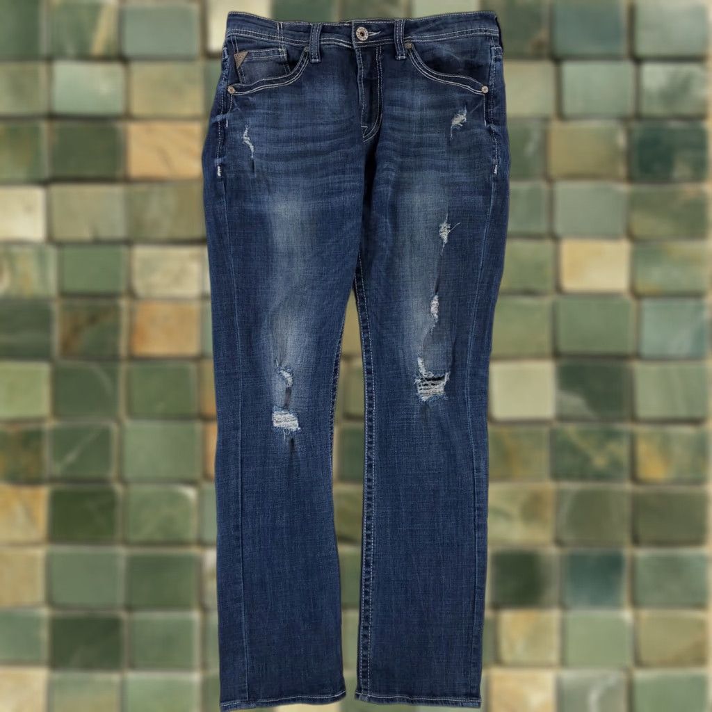 BKE VINTAGE Salvage BKE Buckle Havoc Straight Jeans Distressed Mens 34x33 Blue Size US 34 / EU 50 - 1 Thumbnail