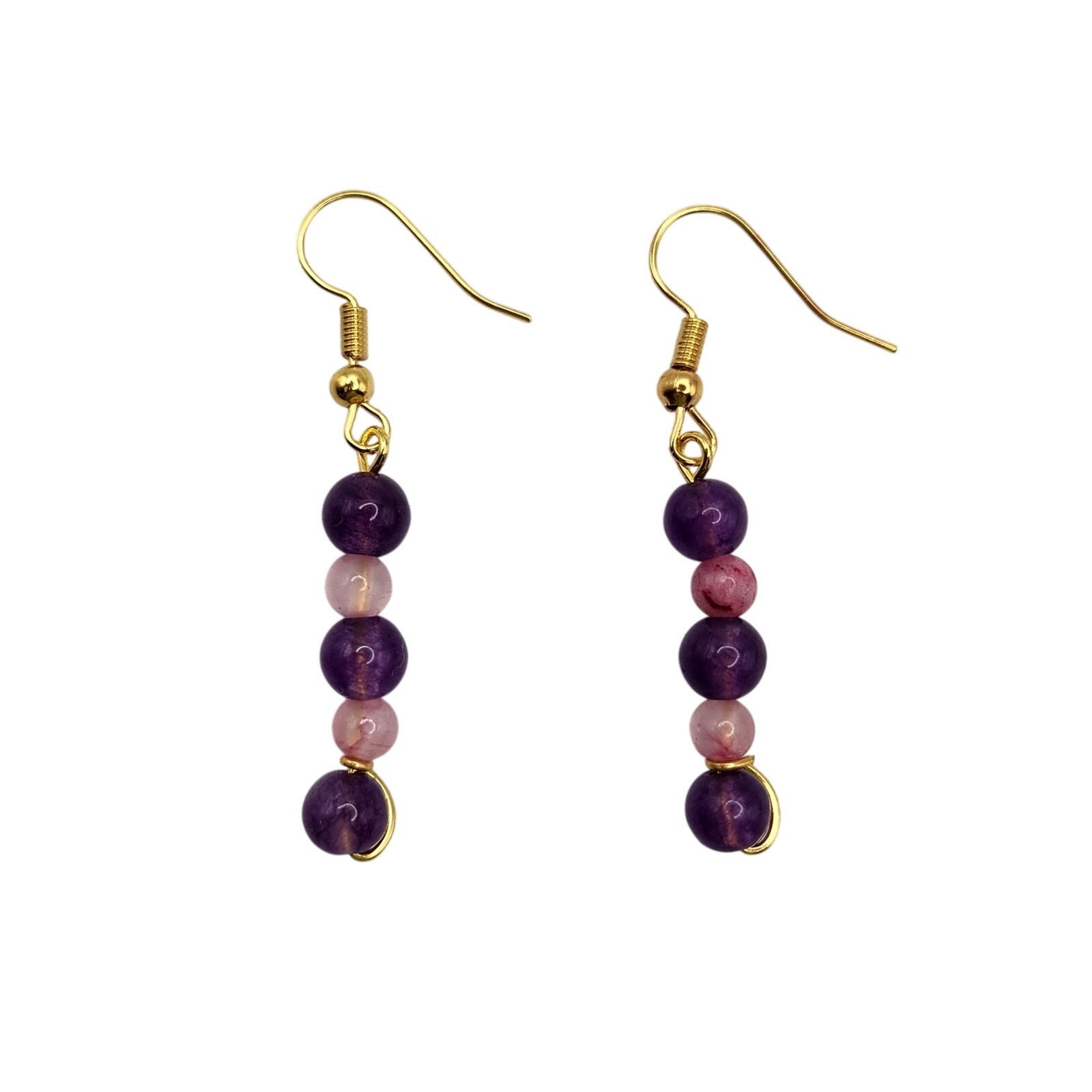 Other Handmade Purple Agate & Persian Pink Jade Dangle Earrings 2" Size ONE SIZE - 2 Thumbnail