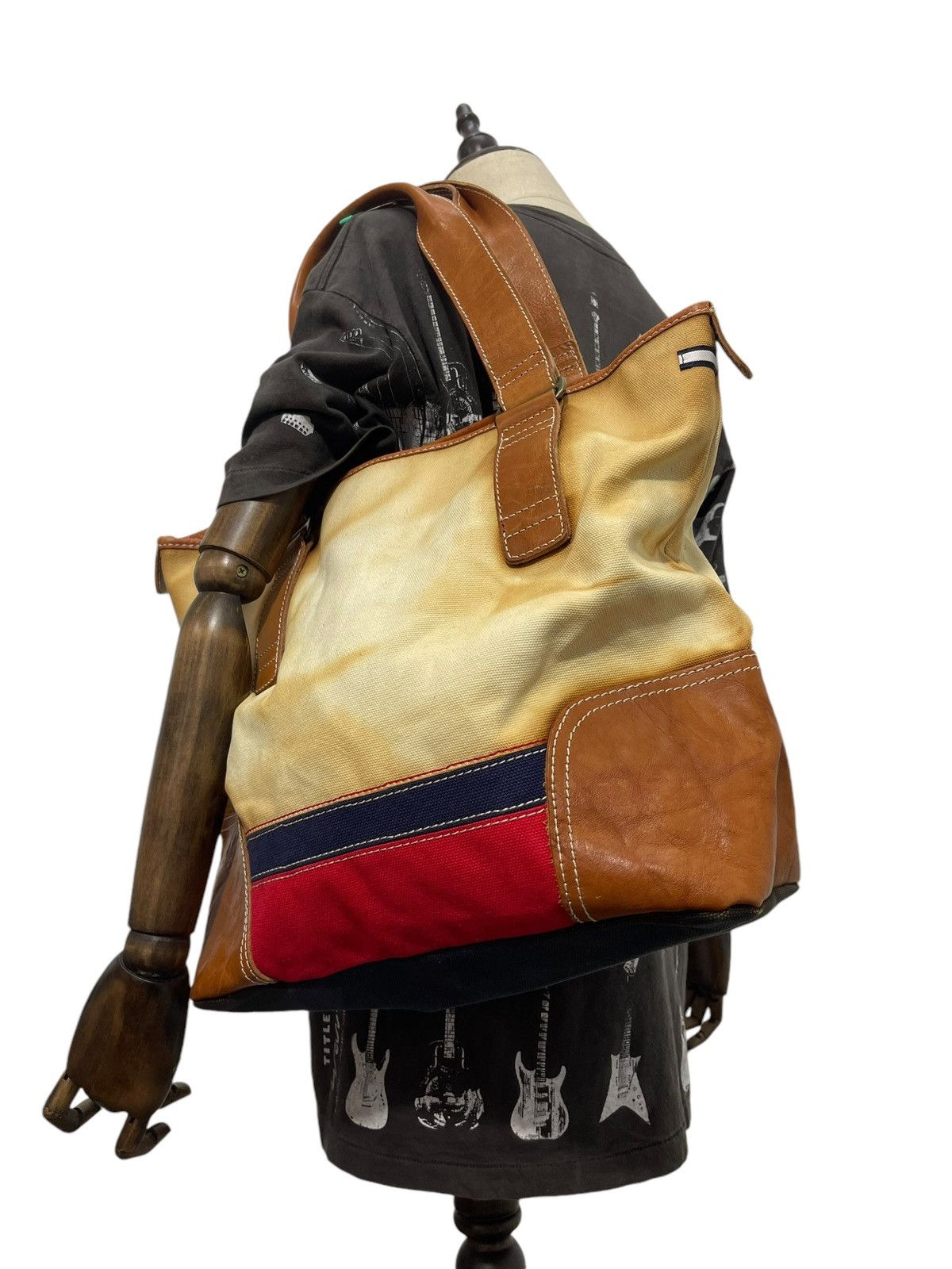 Genuine Leather Leather Cotton Canvas Vtg Tommy Hilfiger Tote Bag 4🟩 Size ONE SIZE - 1 Thumbnail
