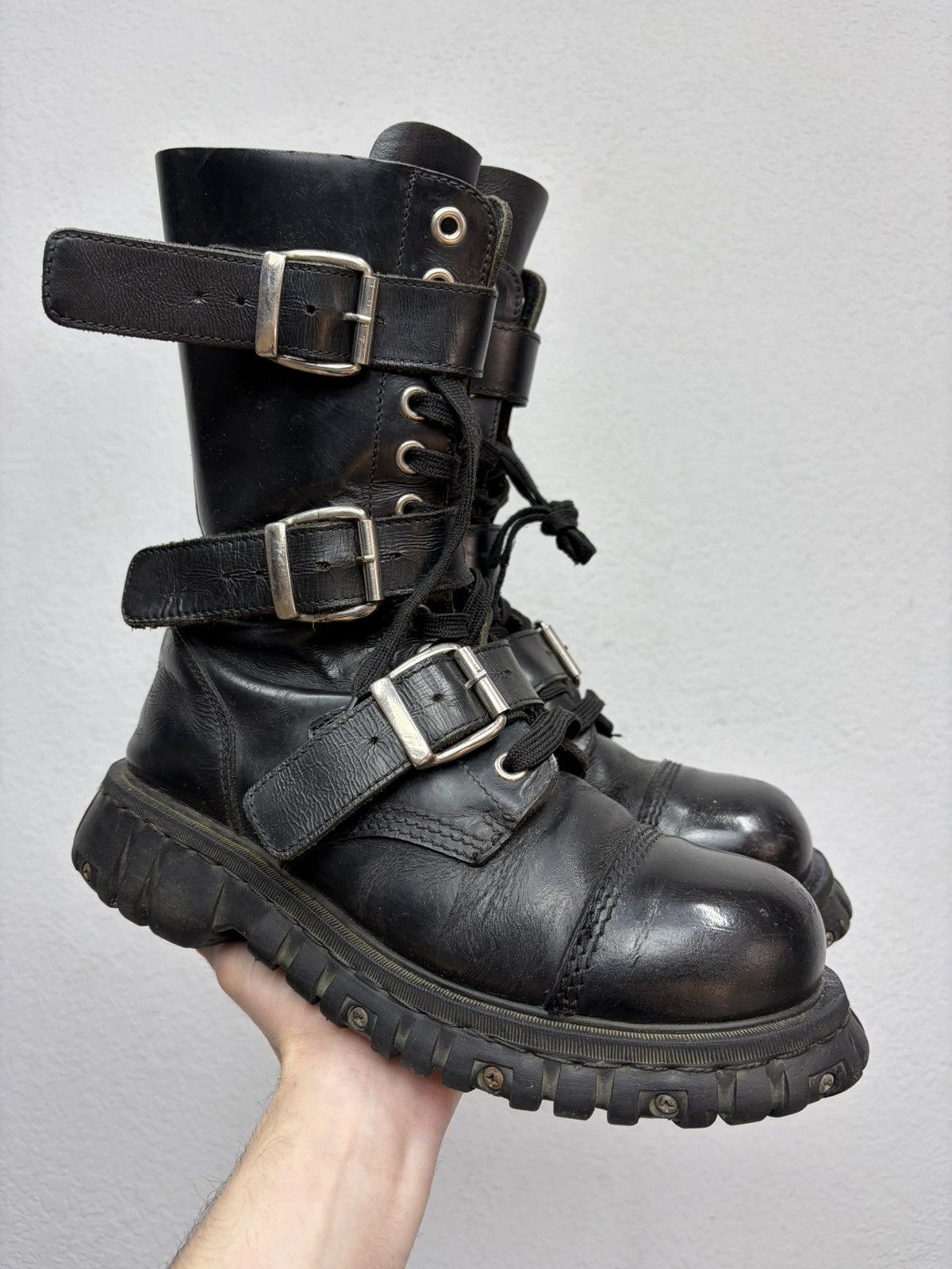 Hedi Slimane Studded Leather Multi Belted Boots Avant-Garde CCP Style Y2K Size US 9.5 / EU 42-43 - 1 Thumbnail