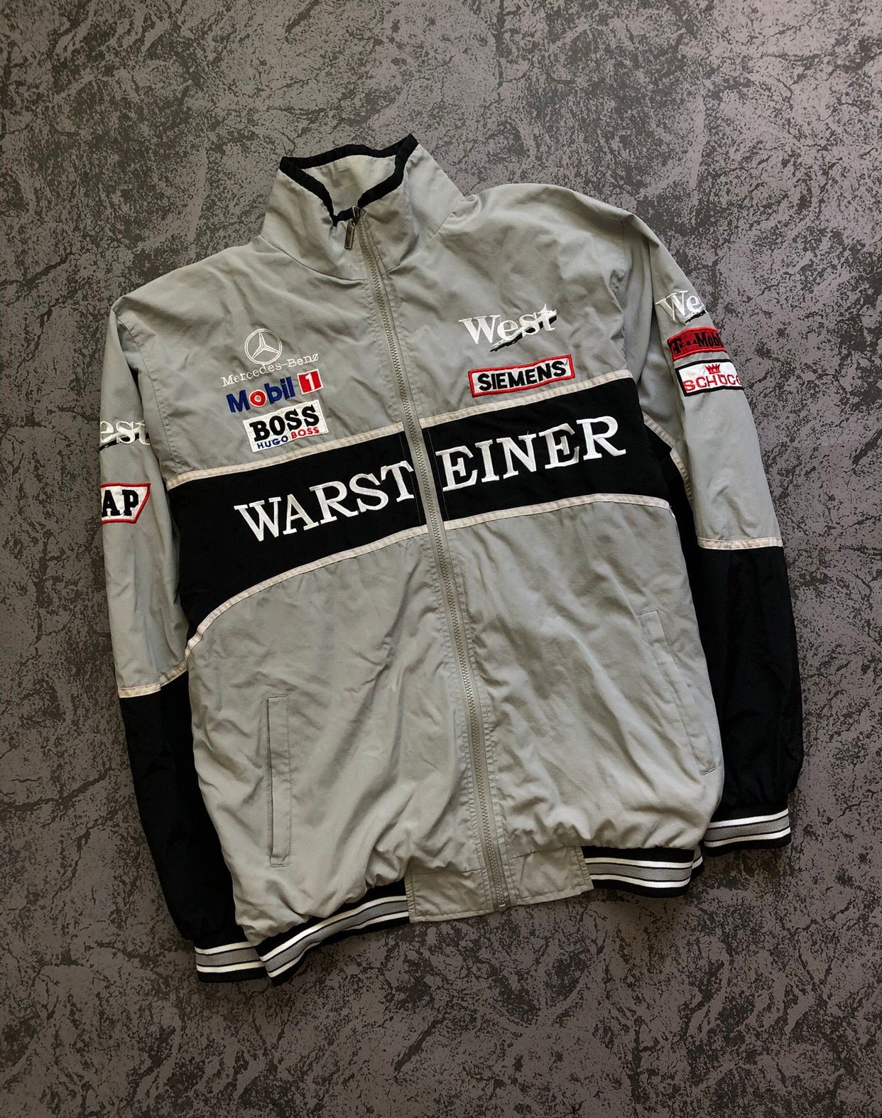Pre-owned Mercedes Benz X Racing Vintage Racing Jacket Mercedes-benz West F1 Hugo Warsteiner In Silver