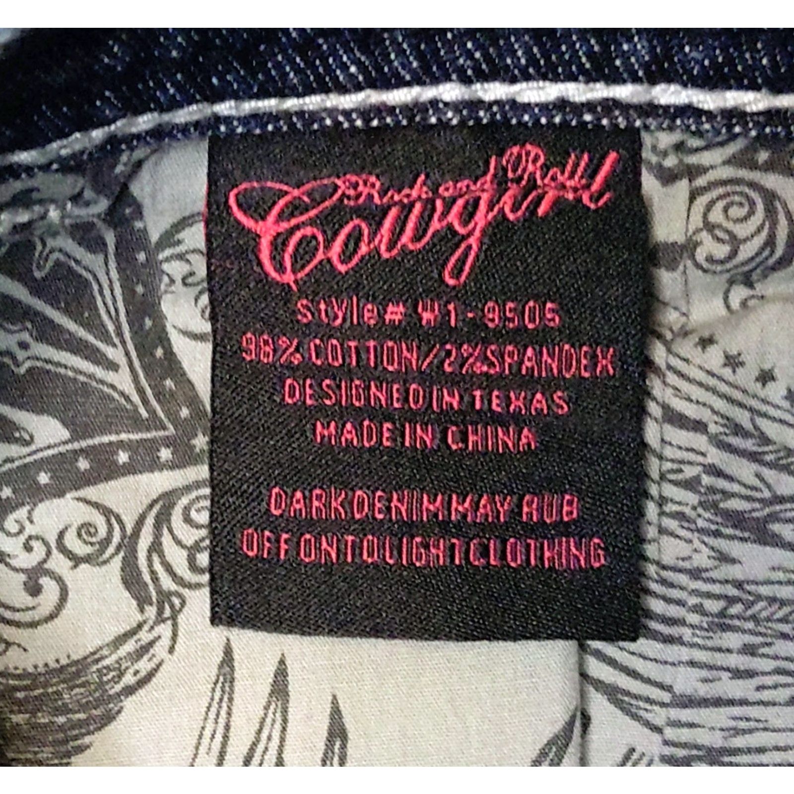 Denime Rock & Roll Cowgirl Denim Jeans 29x32 Women Dark Wash Mid Rise Bootcut Cotton Blend 5-Pocket Embroidered Logo Button Zip Rock Southwestern Cowboy Size 29" - 7 Thumbnail