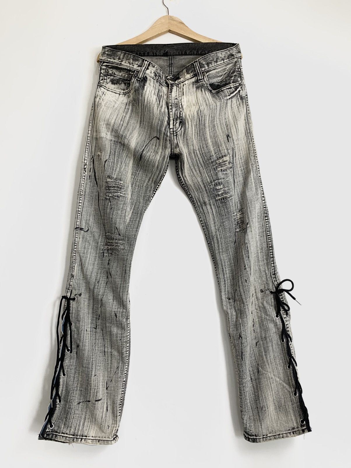 Le Grande Bleu (L.G.B.) Lace up flared splater vkei style japanese brand Size US 34 / EU 50 - 1 Thumbnail