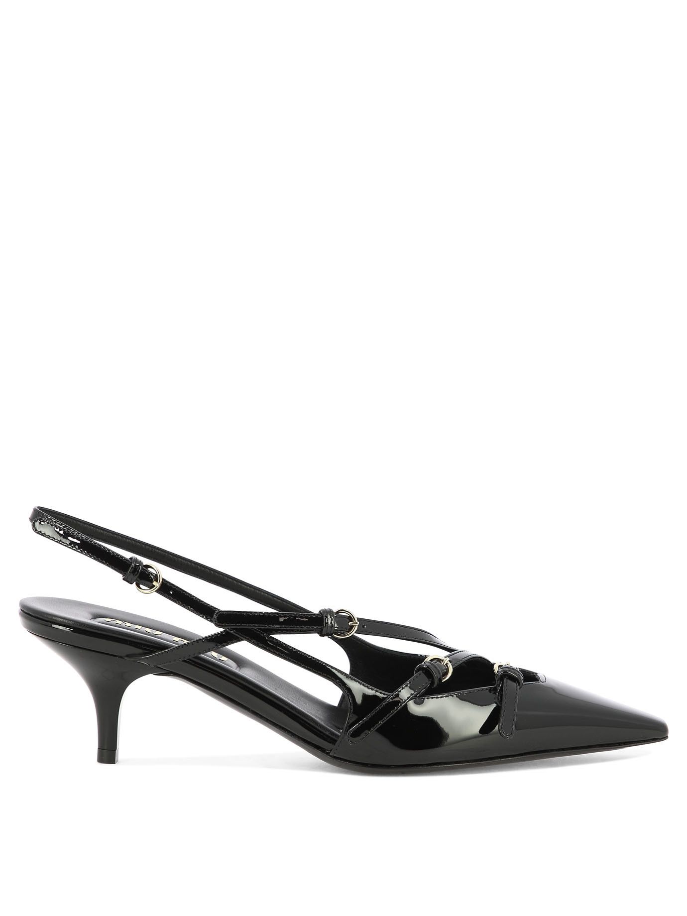 Miu Miu Patent Leather Slingback Pumps With Buckles 55Mm It 37 Women Shoes in Black