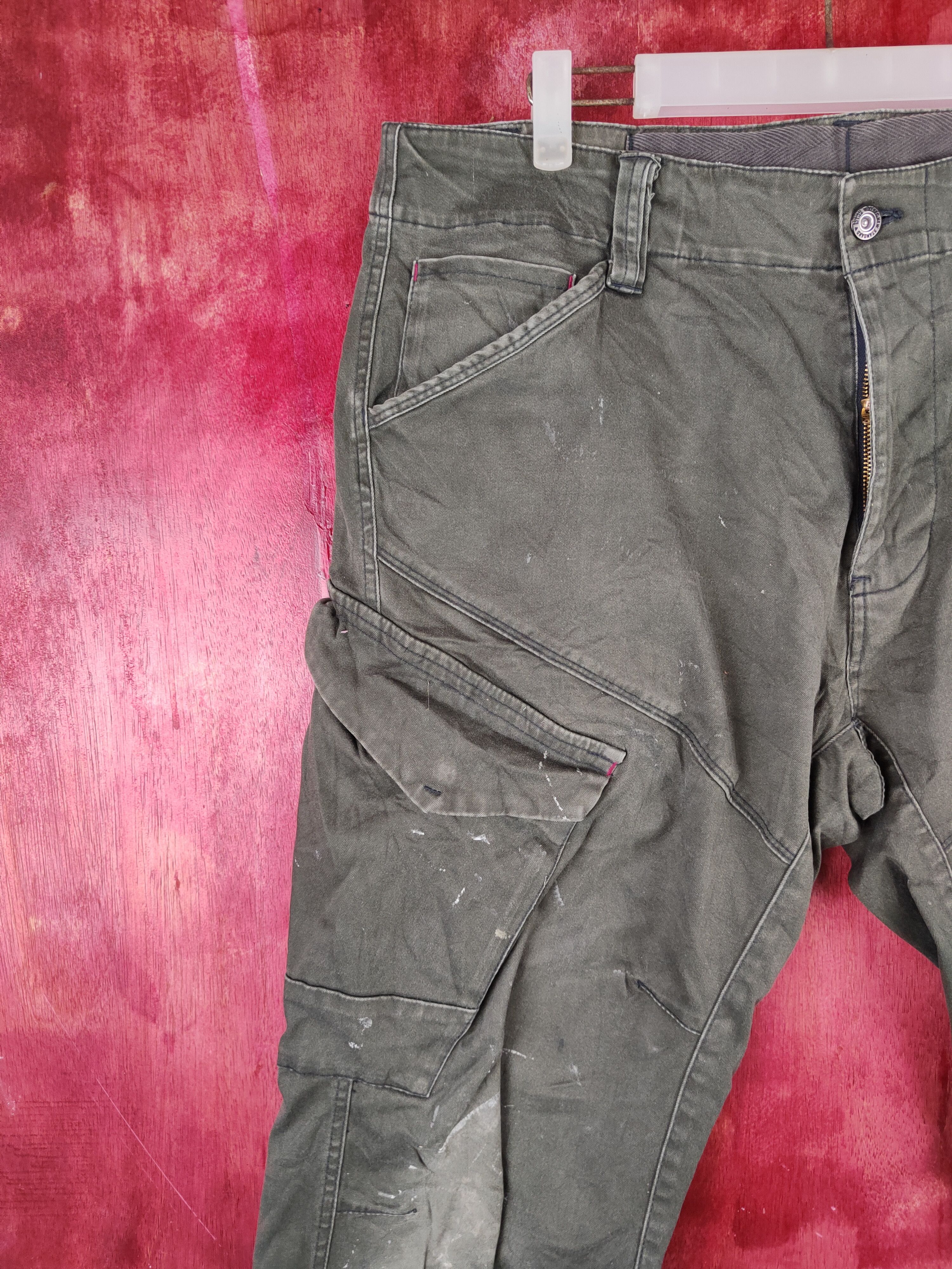 Japanese Brand Genba Dark Olive Multipocket Cargo Pants #S1285 Size US 37 - 3 Thumbnail